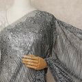 Charcoal Black Metallic French Chantilly Saree Lace With Stone Work Elegant Floral Net Design 5.5 Mtrs Length 110 Cms Width Premium Soft Sheer Fabric France Origin-D28920 Regal Fabrics
