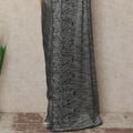 Charcoal Black Metallic French Chantilly Saree Lace With Stone Work Elegant Floral Net Design 5.5 Mtrs Length 110 Cms Width Premium Soft Sheer Fabric France Origin-D28920 Regal Fabrics