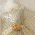 Golden Beige Metallic French Chantilly Saree Lace With Stone Work Elegant Floral Net Design 5.5 Mtrs Length 110 Cms Width Premium Soft Sheer Fabric France Origin-D28918 Regal Fabrics