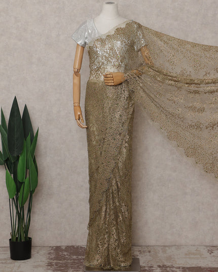 Gold French Chantilly Lace Saree | Regal