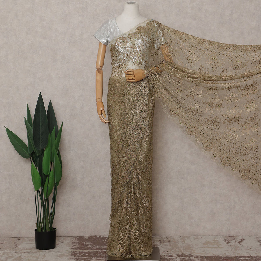 Gold French Chantilly Lace Saree | Regal