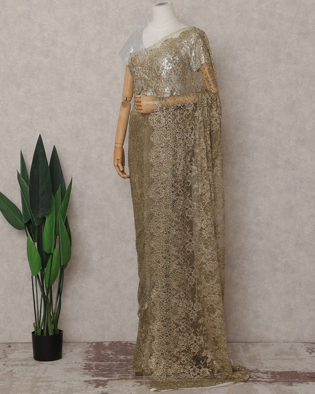 Gold French Chantilly Lace Saree | Regal