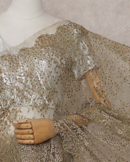 Gold French Chantilly Lace Saree | Regal