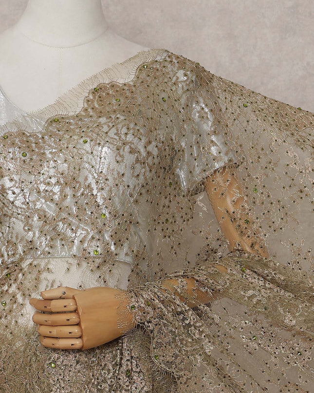 Gold French Chantilly Lace Saree | Regal