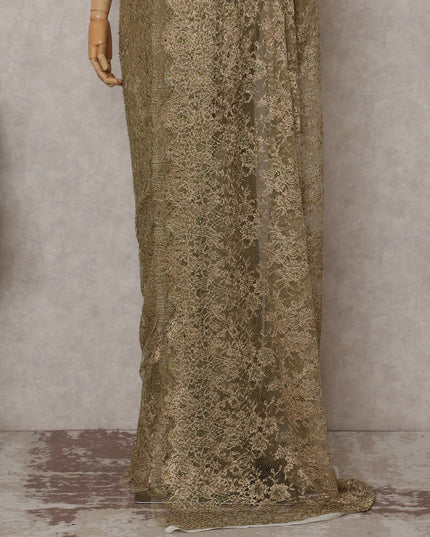 Gold French Chantilly Lace Saree | Regal