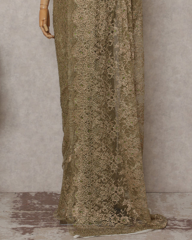Gold French Chantilly Lace Saree | Regal
