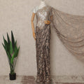 Light Brown French Chantilly Saree Lace With Stone Work Elegant Floral Net Design 5.5 Mtrs Length 110 Cms Width Premium Soft Sheer Fabric France Origin-D28891 Regal Fabrics