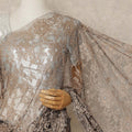 Light Brown French Chantilly Saree Lace With Stone Work Elegant Floral Net Design 5.5 Mtrs Length 110 Cms Width Premium Soft Sheer Fabric France Origin-D28891 Regal Fabrics