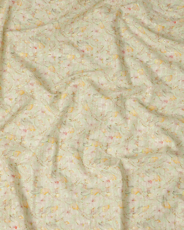 Mint Green Pastel Floral Textured Print Cotton Lawn Fabric, 110 Cms Width, Made in India-D28289 - Regal Fabrics