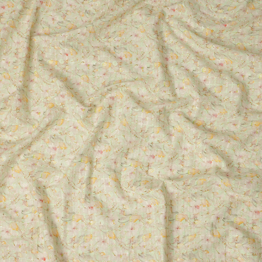Mint Green Pastel Floral Textured Print Cotton Lawn Fabric, 110 Cms Width, Made in India-D28289 - Regal Fabrics