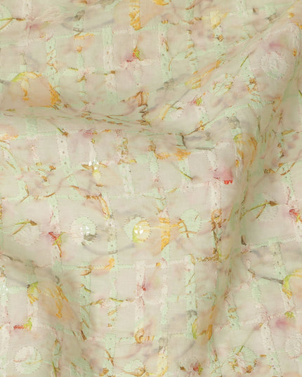 Mint Green Pastel Floral Textured Print Cotton Lawn Fabric, 110 Cms Width, Made in India-D28289 - Regal Fabrics