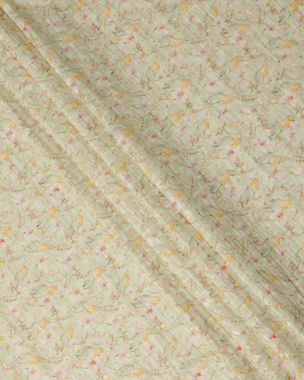 Mint Green Pastel Floral Textured Print Cotton Lawn Fabric, 110 Cms Width, Made in India-D28289 - Regal Fabrics