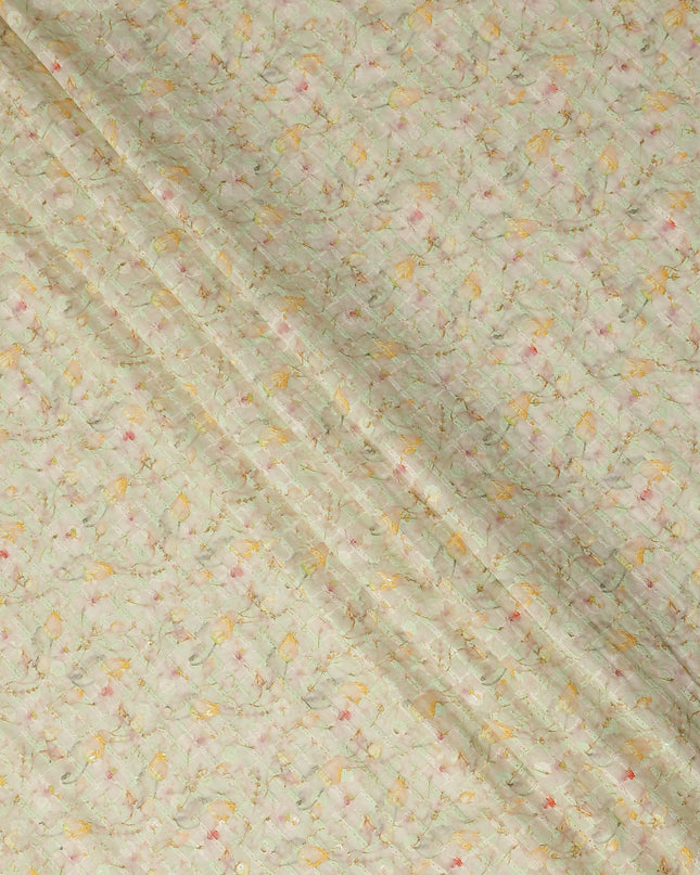 Mint Green Pastel Floral Textured Print Cotton Lawn Fabric, 110 Cms Width, Made in India-D28289 - Regal Fabrics