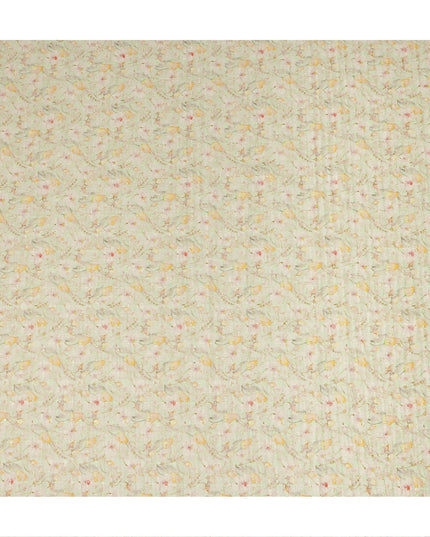 Mint Green Pastel Floral Textured Print Cotton Lawn Fabric, 110 Cms Width, Made in India-D28289 - Regal Fabrics