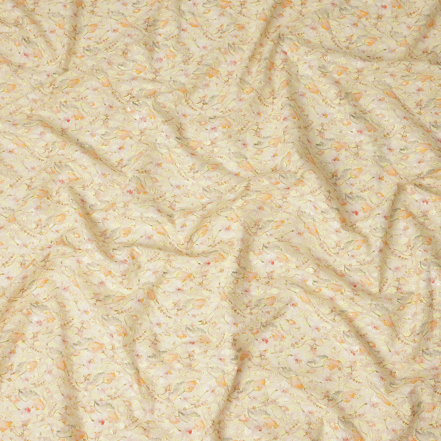 Cream Embroidered Cotton Lawn Fabric Textured Geometric Leaf Pattern Lightweight Breathable Dressmaking Sewing Apparel Craft Fabric 110 Cms Width Made In India-D28399