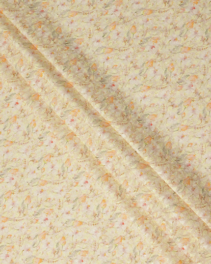 Cream Embroidered Cotton Lawn Fabric Textured Geometric Leaf Pattern Lightweight Breathable Dressmaking Sewing Apparel Craft Fabric 110 Cms Width Made In India-D28399