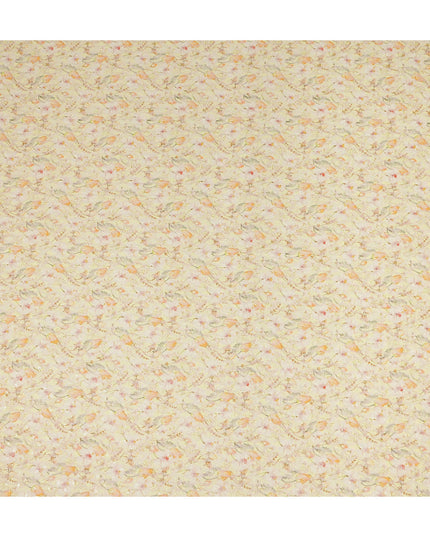 Cream Embroidered Cotton Lawn Fabric Textured Geometric Leaf Pattern Lightweight Breathable Dressmaking Sewing Apparel Craft Fabric 110 Cms Width Made In India-D28399