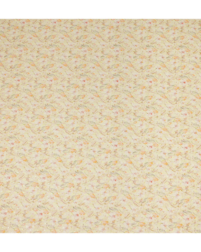 Cream Embroidered Cotton Lawn Fabric Textured Geometric Leaf Pattern Lightweight Breathable Dressmaking Sewing Apparel Craft Fabric 110 Cms Width Made In India-D28399