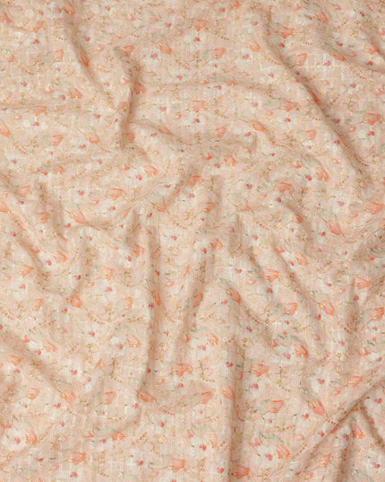 Peach Soft Floral Textured Print Cotton Lawn Fabric, 110 Cms Width, Made in India-D28288 - Regal Fabrics