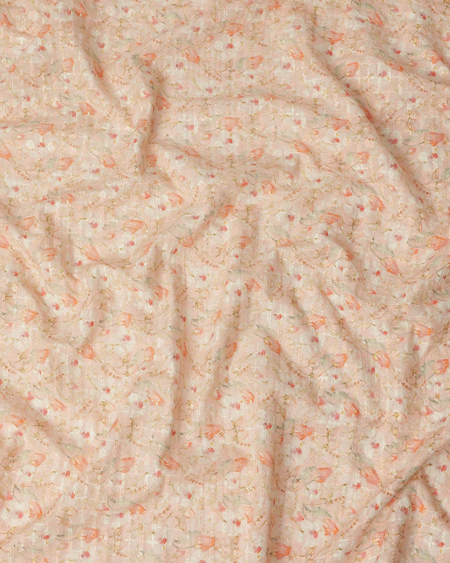 Peach Soft Floral Textured Print Cotton Lawn Fabric, 110 Cms Width, Made in India-D28288 - Regal Fabrics