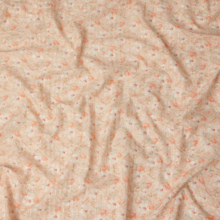 Peach Soft Floral Textured Print Cotton Lawn Fabric, 110 Cms Width, Made in India-D28288 - Regal Fabrics