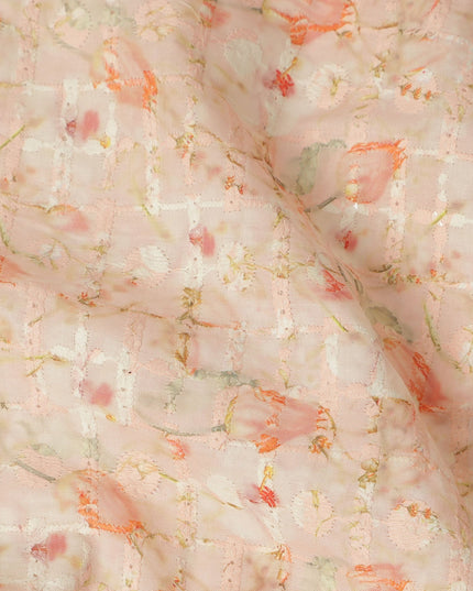 Peach Soft Floral Textured Print Cotton Lawn Fabric, 110 Cms Width, Made in India-D28288 - Regal Fabrics