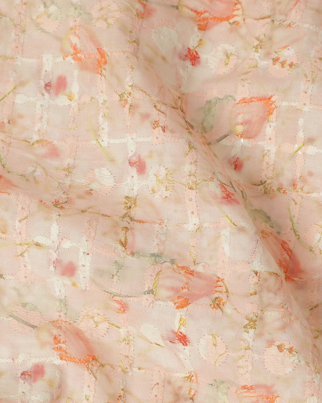 Peach Soft Floral Textured Print Cotton Lawn Fabric, 110 Cms Width, Made in India-D28288 - Regal Fabrics