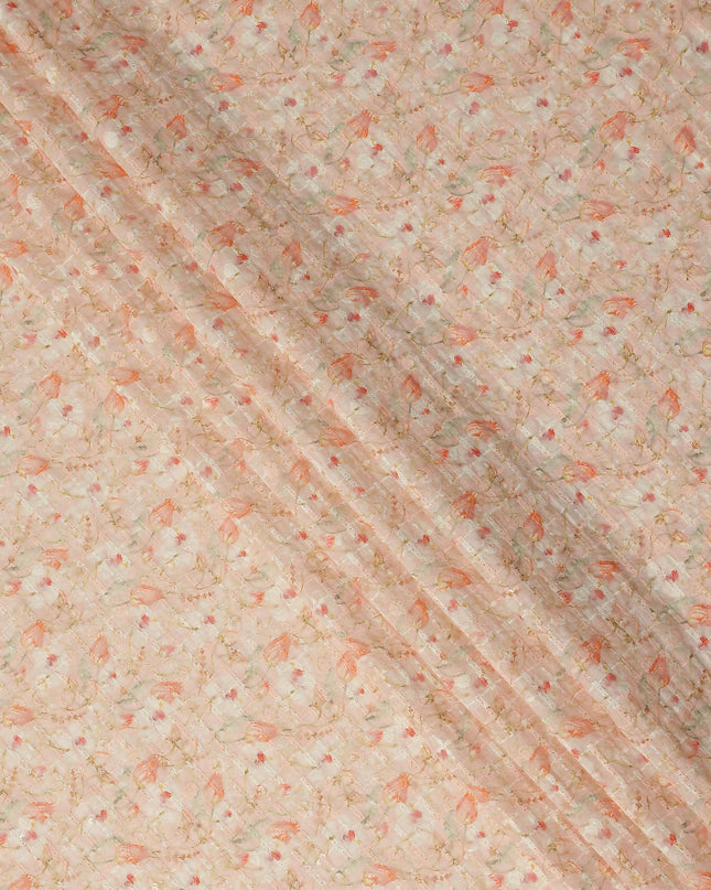 Peach Soft Floral Textured Print Cotton Lawn Fabric, 110 Cms Width, Made in India-D28288 - Regal Fabrics