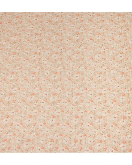 Peach Soft Floral Textured Print Cotton Lawn Fabric, 110 Cms Width, Made in India-D28288 - Regal Fabrics
