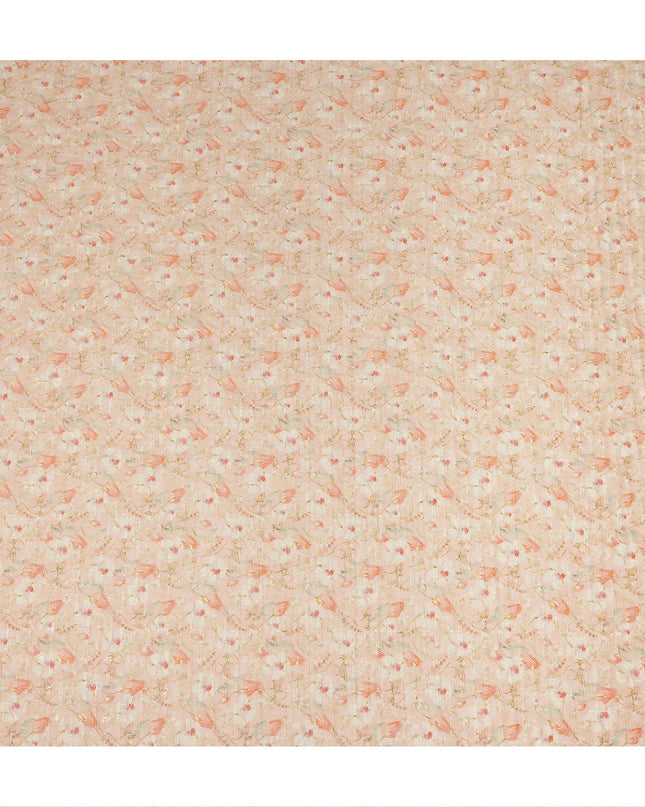 Peach Soft Floral Textured Print Cotton Lawn Fabric, 110 Cms Width, Made in India-D28288 - Regal Fabrics