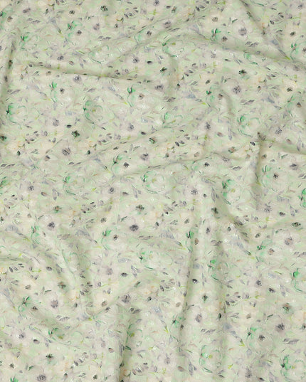 Mint Green Soft Floral Textured Print Cotton Lawn Fabric, 110 Cms Width, Made in India-D28293 Regal Fabrics