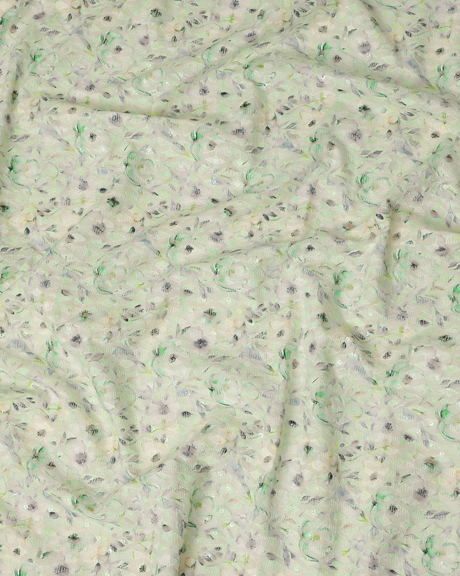Mint Green Soft Floral Textured Print Cotton Lawn Fabric, 110 Cms Width, Made in India-D28293 Regal Fabrics