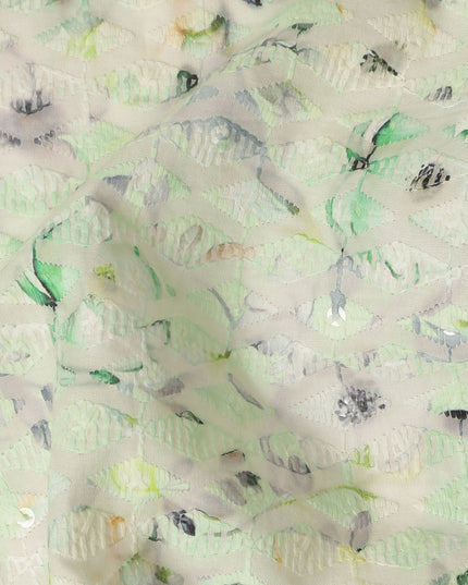 Mint Green Soft Floral Textured Print Cotton Lawn Fabric, 110 Cms Width, Made in India-D28293 Regal Fabrics