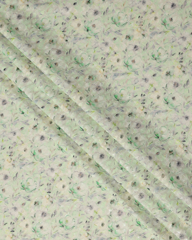 Mint Green Soft Floral Textured Print Cotton Lawn Fabric, 110 Cms Width, Made in India-D28293 Regal Fabrics