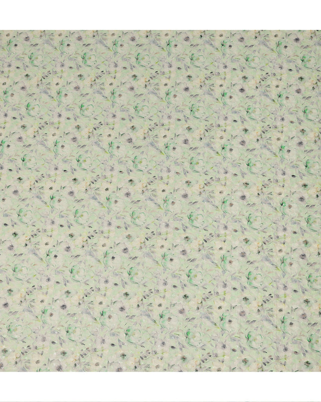 Mint Green Soft Floral Textured Print Cotton Lawn Fabric, 110 Cms Width, Made in India-D28293 Regal Fabrics