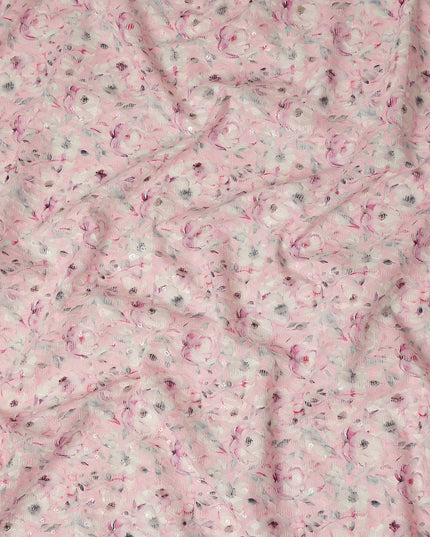 Baby Pink Soft Floral Print Cotton Lawn Fabric, 110 Cms Width, Made in India-D28291 - Regal Fabrics