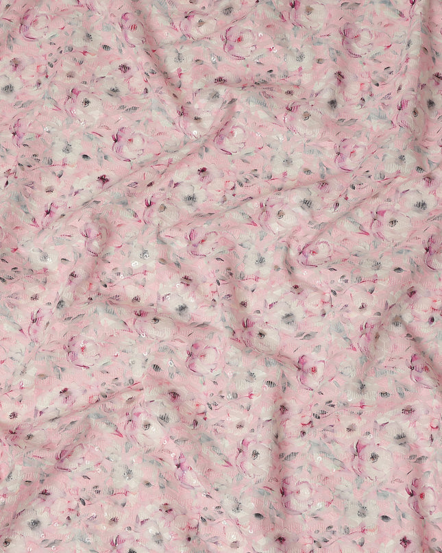 Baby Pink Soft Floral Print Cotton Lawn Fabric, 110 Cms Width, Made in India-D28291 - Regal Fabrics