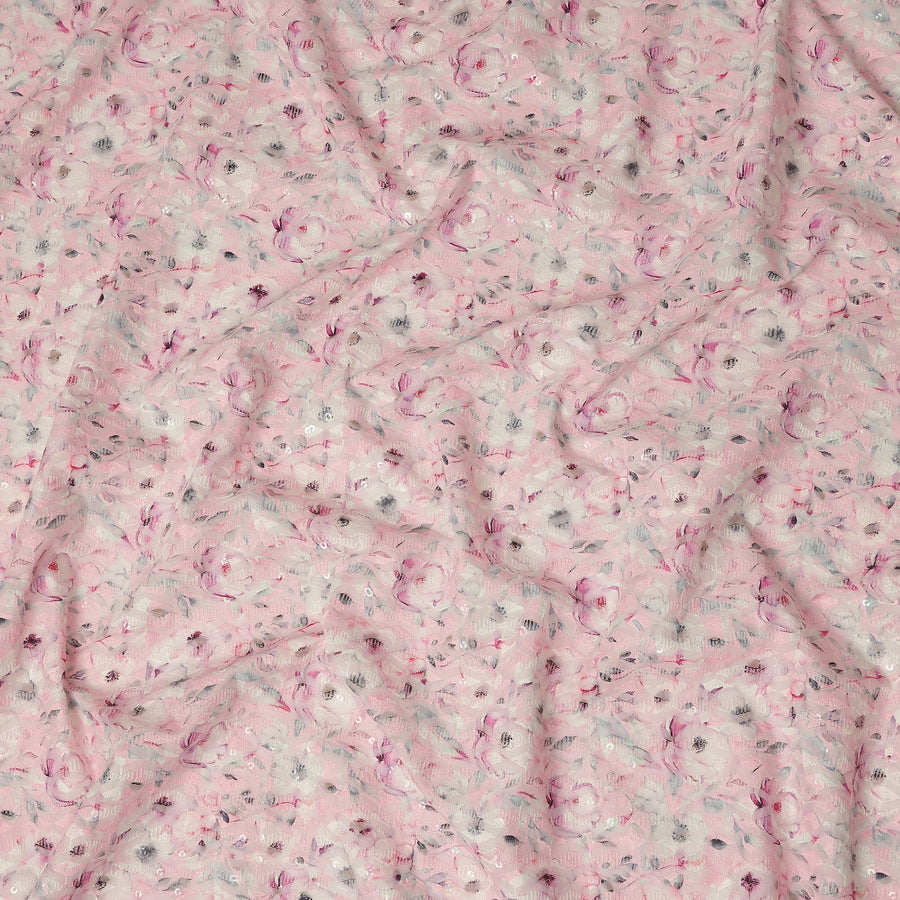 Baby Pink Soft Floral Print Cotton Lawn Fabric, 110 Cms Width, Made in India-D28291 - Regal Fabrics