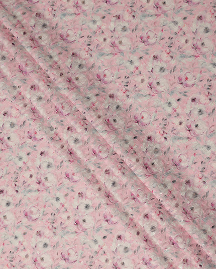 Baby Pink Soft Floral Print Cotton Lawn Fabric, 110 Cms Width, Made in India-D28291 - Regal Fabrics