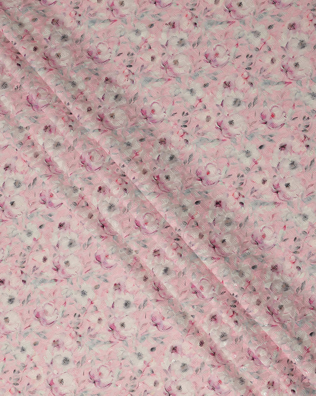 Baby Pink Soft Floral Print Cotton Lawn Fabric, 110 Cms Width, Made in India-D28291 - Regal Fabrics