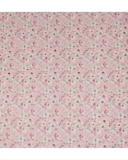 Baby Pink Soft Floral Print Cotton Lawn Fabric, 110 Cms Width, Made in India-D28291 - Regal Fabrics