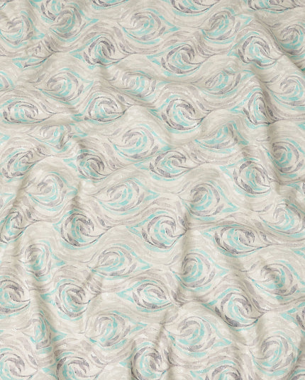 Off White Abstract Wave Print Cotton Lawn Fabric, 110 Cms Width, Made in India-D28279 - Regal Fabrics