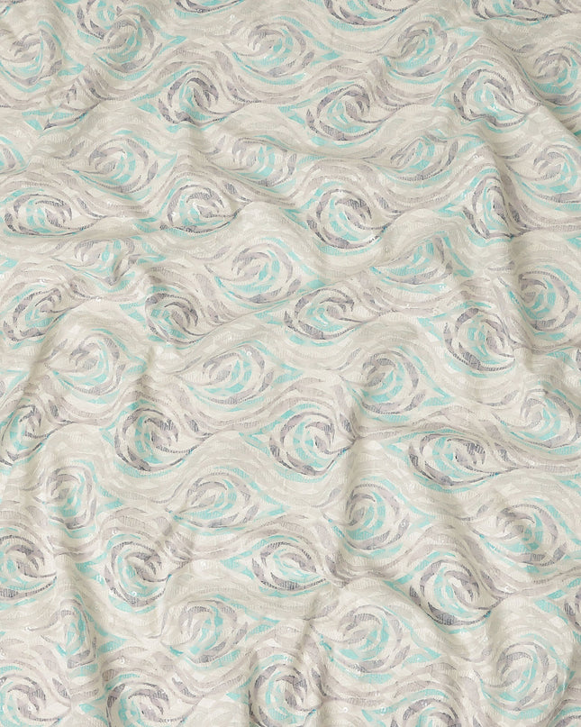Off White Abstract Wave Print Cotton Lawn Fabric, 110 Cms Width, Made in India-D28279 - Regal Fabrics