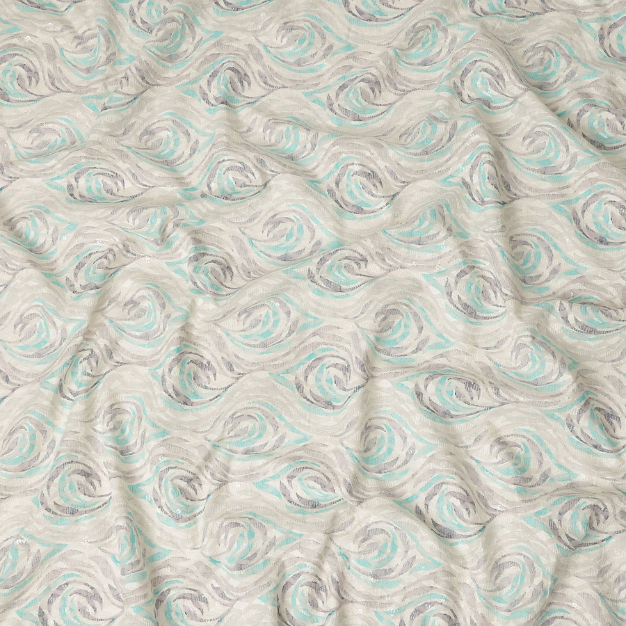 Off White Abstract Wave Print Cotton Lawn Fabric, 110 Cms Width, Made in India-D28279 - Regal Fabrics
