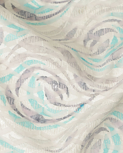 Off White Abstract Wave Print Cotton Lawn Fabric, 110 Cms Width, Made in India-D28279 - Regal Fabrics