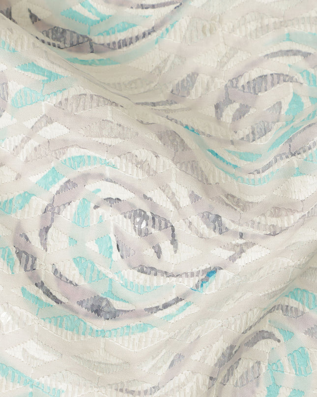 Off White Abstract Wave Print Cotton Lawn Fabric, 110 Cms Width, Made in India-D28279 - Regal Fabrics