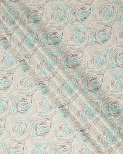 Off White Abstract Wave Print Cotton Lawn Fabric, 110 Cms Width, Made in India-D28279 Regal Fabrics