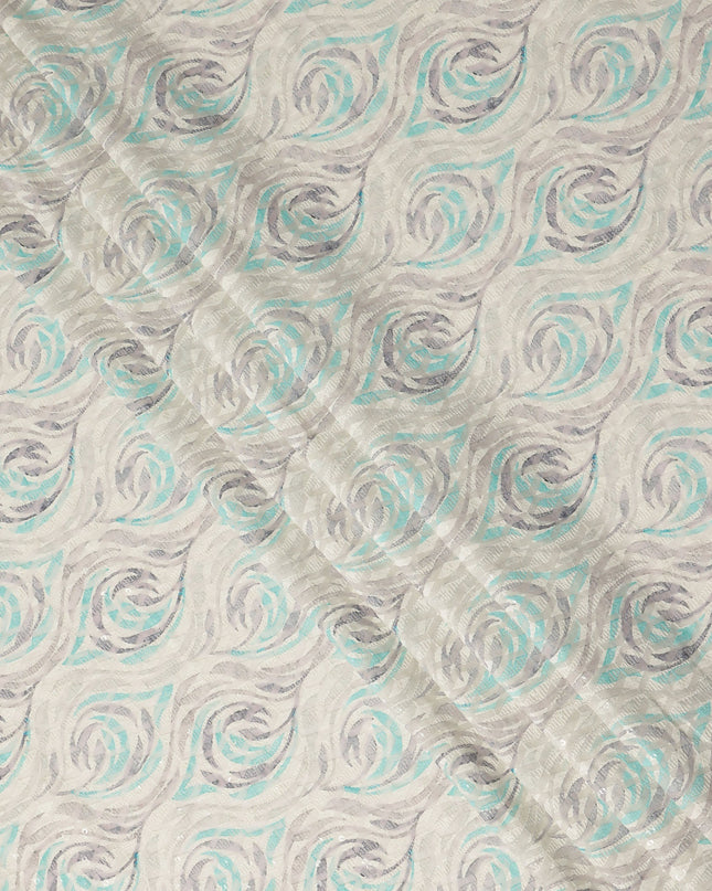 Off White Abstract Wave Print Cotton Lawn Fabric, 110 Cms Width, Made in India-D28279 Regal Fabrics