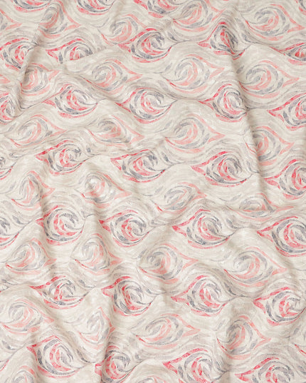 Off White Abstract Wave Print Cotton Lawn Fabric, 110 Cms Width, Made in India-D28281 - Regal Fabrics
