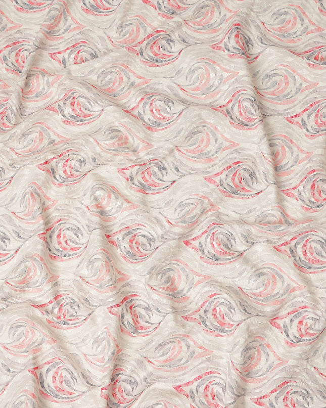 Off White Abstract Wave Print Cotton Lawn Fabric, 110 Cms Width, Made in India-D28281 - Regal Fabrics